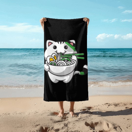 Demiromantic Pride Kawaii Cat Ramen Noodles Beach Towels