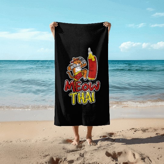 Muay Thai Cat Meow Thai Muay Thai Fighter Kickboxi Beach Towels