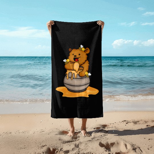 Grizzly Bear Eating Honey Cute Bear Cub Brown Bear Beach Towels