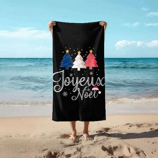 Joyeux Noel Christmas Tree French Flag France Beach Towels