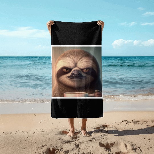 3d Sloth grumpy Coffee I hate people good morning Beach Towels