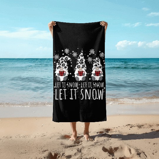 LET IT SNOW Winter Gnome Leopard Buffalo Plaid Beach Towels