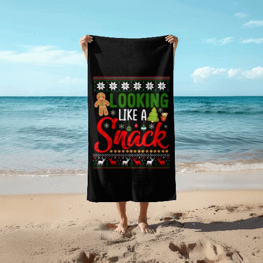 Looking Like A Snack Funny Christmas Cookie Ugly Beach Towels