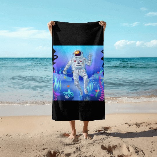 Ocean lover astronaut fantasy design Beach Towels
