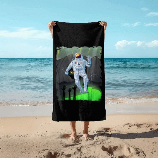 Astronaut in a green demon world Beach Towels