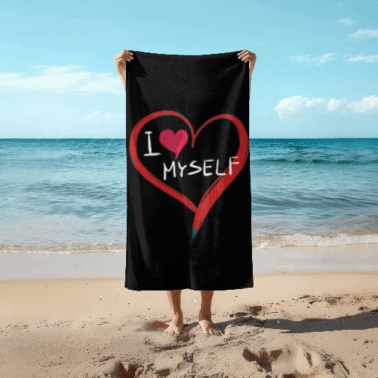 i love me heart text icon Beach Towels