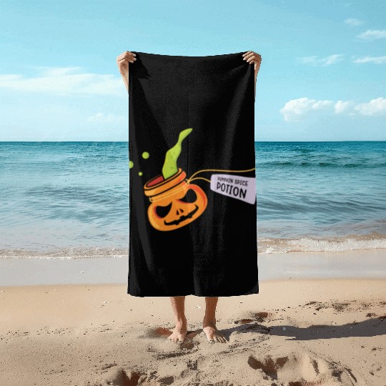 Pumpkin Spice Potion Coffee Enthusiast Halloween Beach Towels