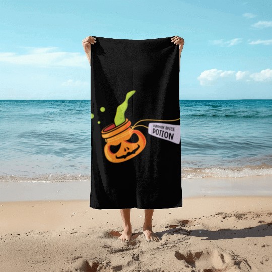 Pumpkin Spice Potion Coffee Enthusiast Halloween Beach Towels
