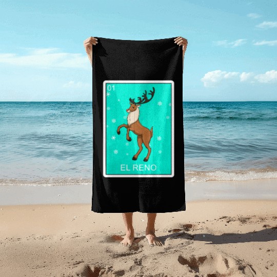 El Reno Reindeer Card Mexican Lottery Christmas Beach Towels