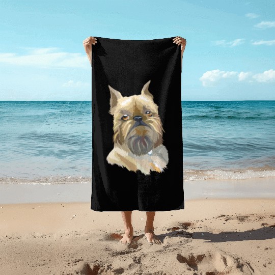 Cute Brussels Griffon Dog Watercolor Painting Beach Towels