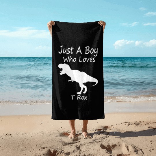 Cool Silhouette Just a Boy Who Loves T rex Beach Towels