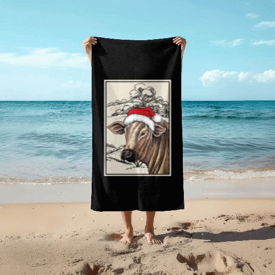 Christmas Cow Farming Xmas Animal Beach Towels