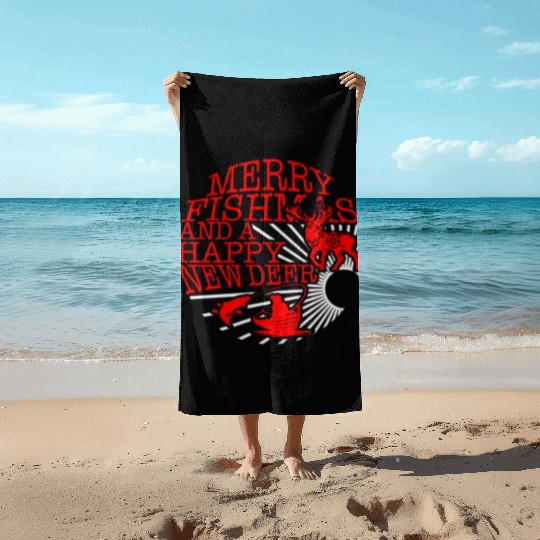 Christmas Beach Towels, Merry Fishmas And Happy New Deer