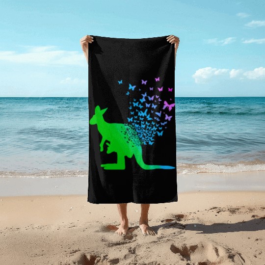 Butterfly & Kangaroo In Nature Australia Kangaroo Beach Towels