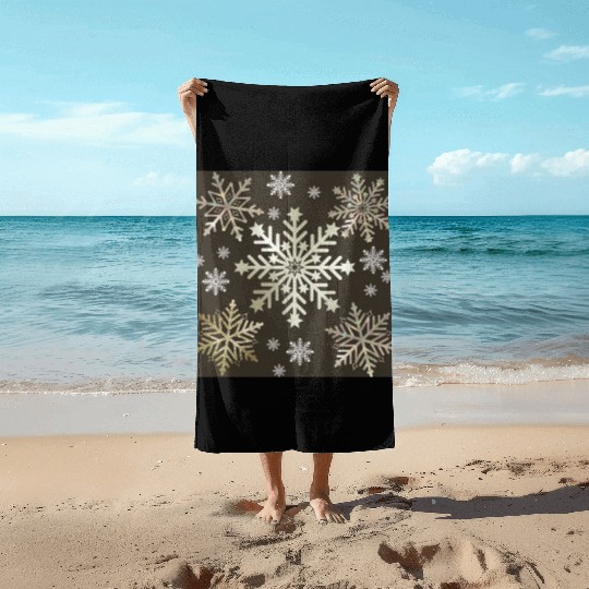 Beige Snowflakes Christmas Pattern Beach Towels