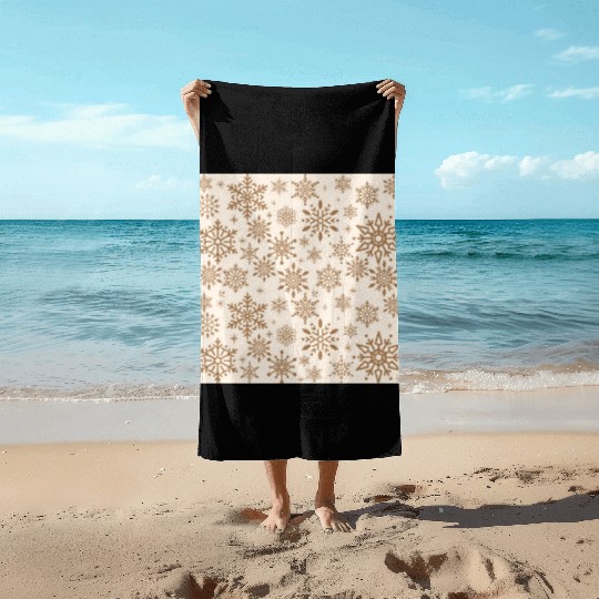 Beige Snowflakes Christmas Pattern Beach Towels
