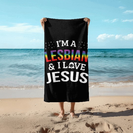 LGBT Gay Pride Lesbian I'm a Lesbian I Love Jesus Beach Towels