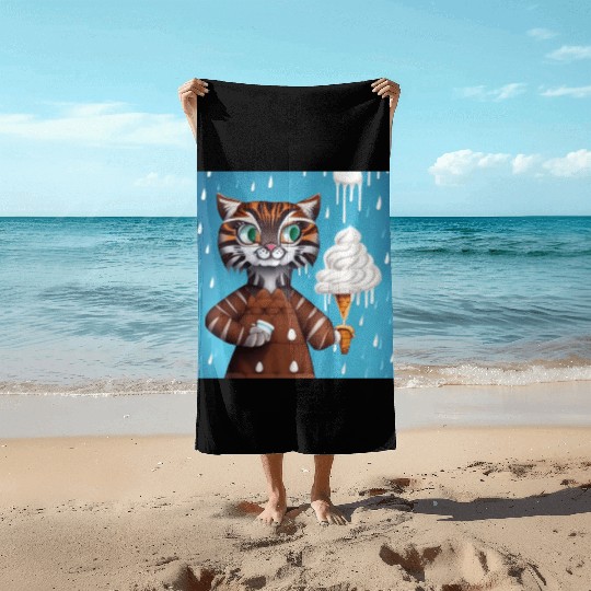 happy tiger love ice cream Beach Towels