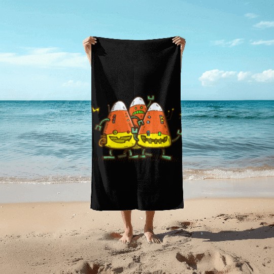 Candy Corn Bots Beach Towels