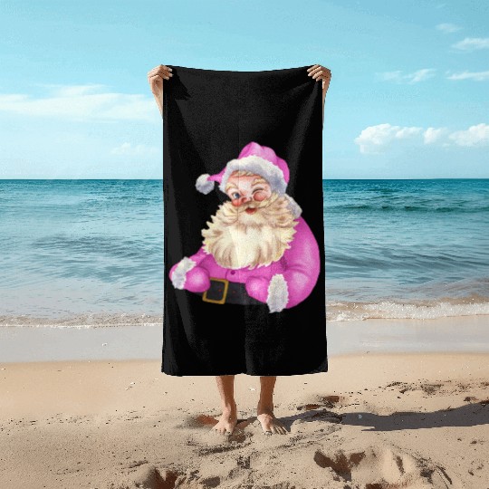 Retro Pink Santa Claus-Retro Pink Santa Claus Wate Beach Towels