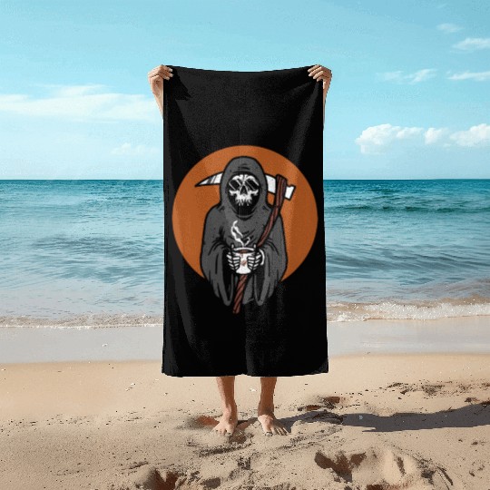 Humorous Grim Reaper Coffee Lover Beach Towels