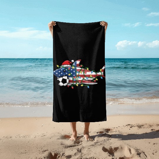 Christmas Beach Towels, Santa Shark Soccer Jersey