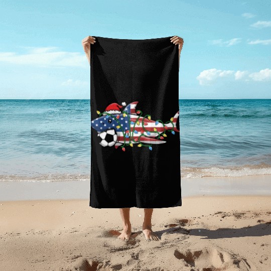 Christmas Beach Towels, Santa Shark Soccer Jersey