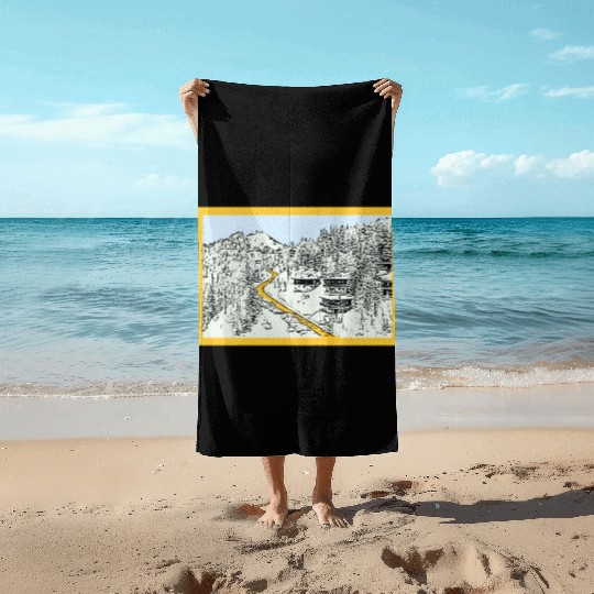 Graphic art design The road in the mountains Beach Towels