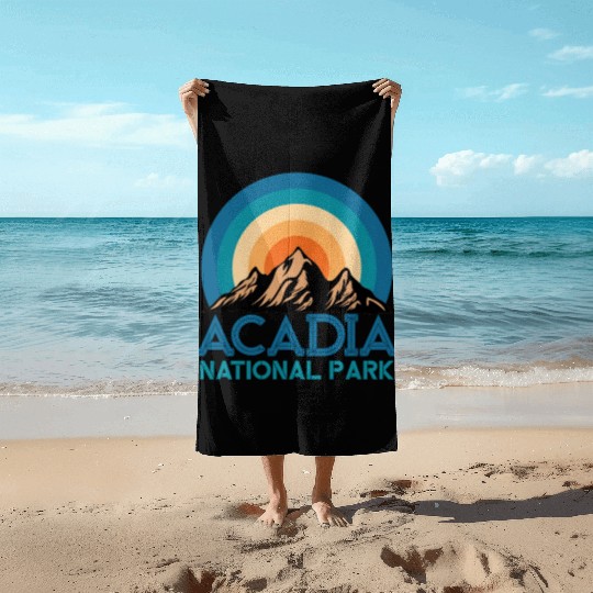 Cool Vintage Retro Acadia National Park Mountain Beach Towels