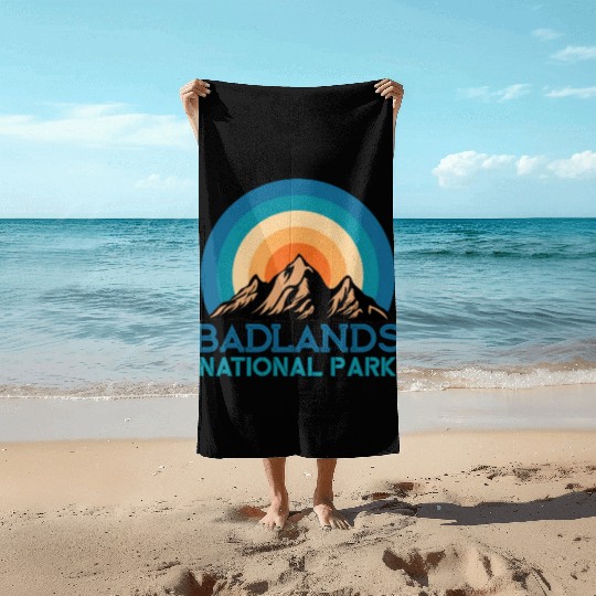 Cool Vintage Retro Badlands National Park Mountain Beach Towels