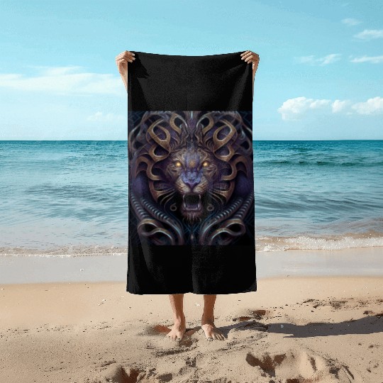 Dark Fantasy Lion Version 5 Beach Towels