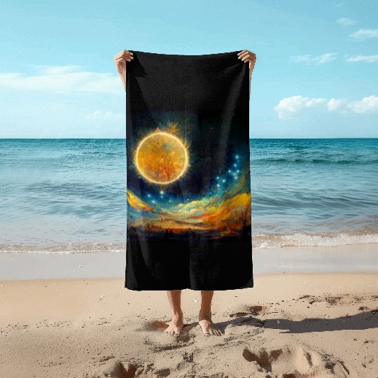 Full moon and Sun Beach Towels