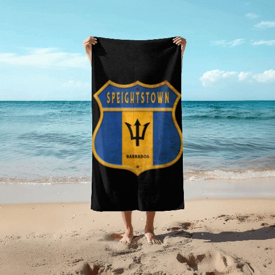 Speightstown Barbados coat of arms flag design Beach Towels