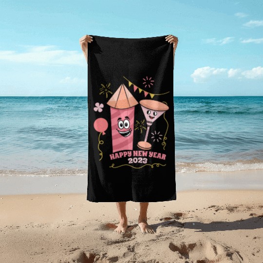 Wine Fireworks 2023 New Year Hello 2023 New Year Beach Towels