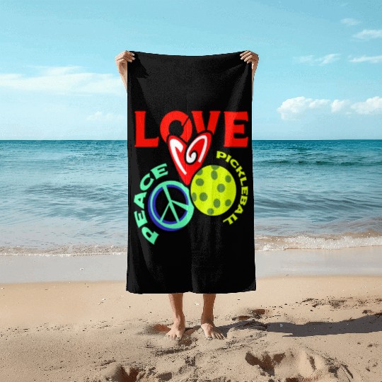 I Love Pickleball Funny Pickle Ball Player Beach Towels