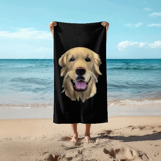 Beautiful Golden Retriever Illustration Beach Towels