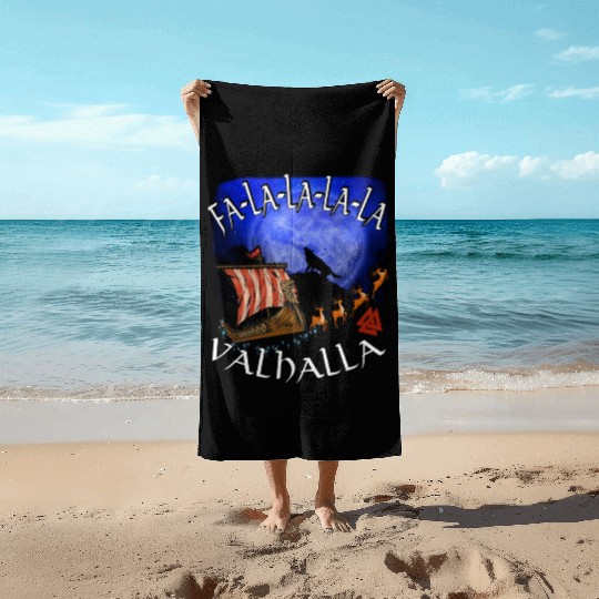 Fa La La La Valhalla Christmas Dragon Ship Vikings Beach Towels