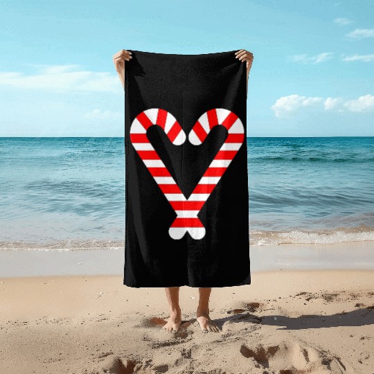Candy Canes Heart Hearts Christmas Winter Beach Towels