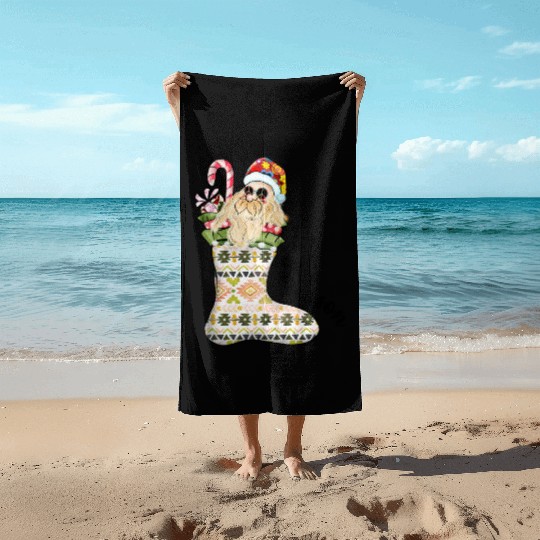 Tis the season Santa In Christmas Stocking Beach Towels