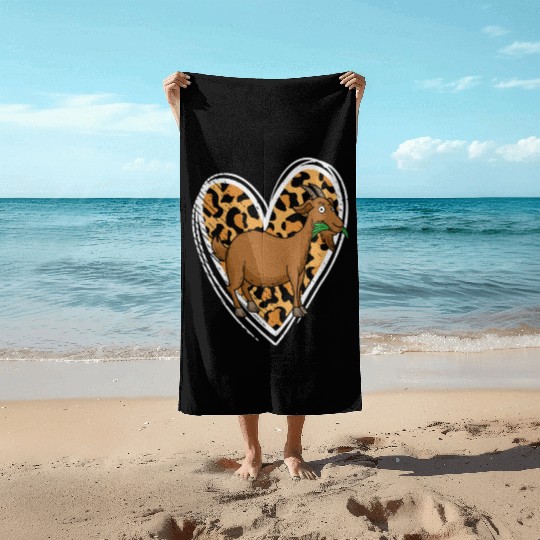 Goat Love Farmer Goat Lover Leopard Heart Print Gi Beach Towels