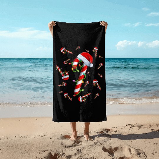 Candy Cane Merry and Bright Red and White Candy Beach Towels