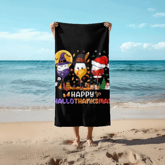 Hallothanksmas Halloween Thanksgiving Christmas Beach Towels