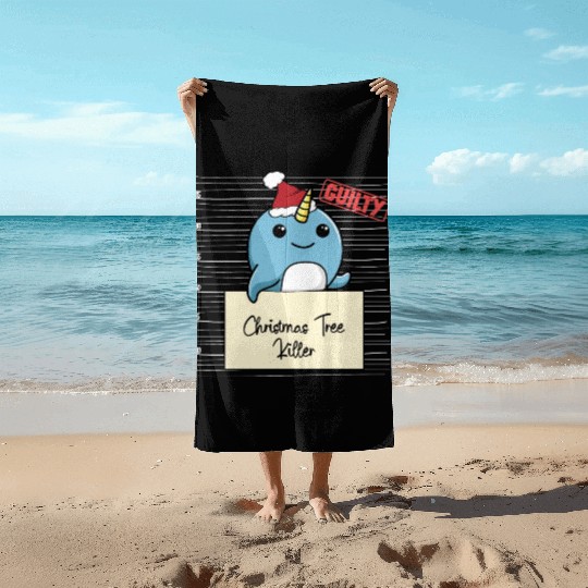 Narwhal christmas funny prison Beach Towels
