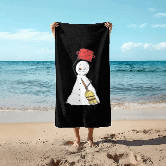 funny snowman with mustache and carrot Beach Towels