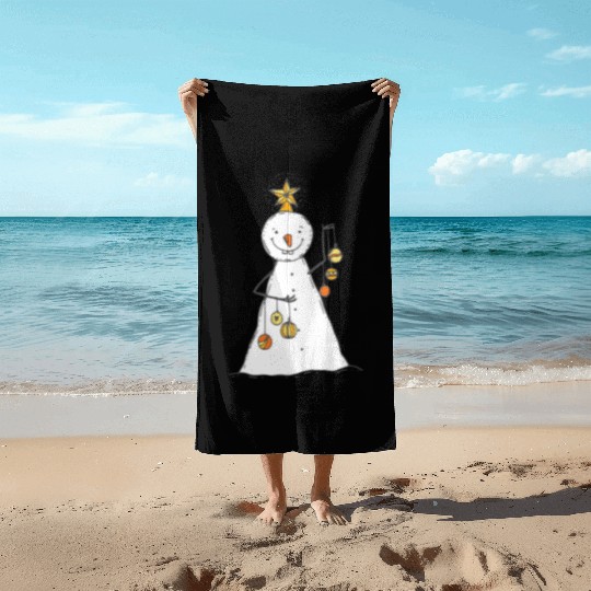 funny snowman with mustache and carrot Beach Towels