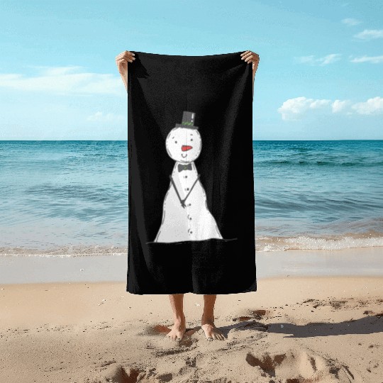 funny snowman with mustache and carrot Beach Towels