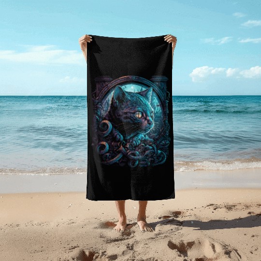 Midnight Kitty Beach Towels