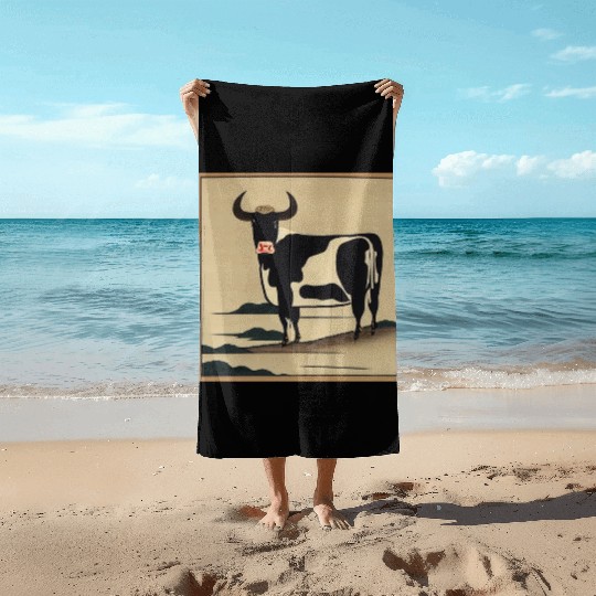 Ukiyo-e Cow, Japanese Print Beach Towels