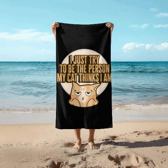 Cat Meme Design for a Cat Lady or Cat Mom Beach Towels