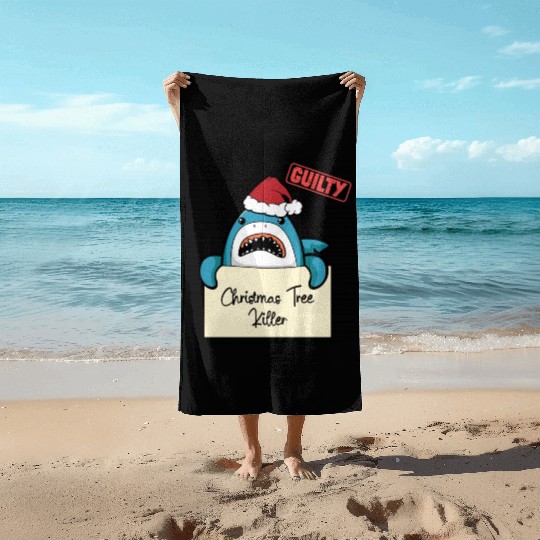 Shark christmas funny prison Beach Towels